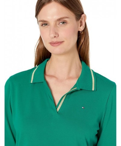 Women's 3/4 Sleeve Johnny Collar Polo Shirt Kelly Green $7.36 Shirts