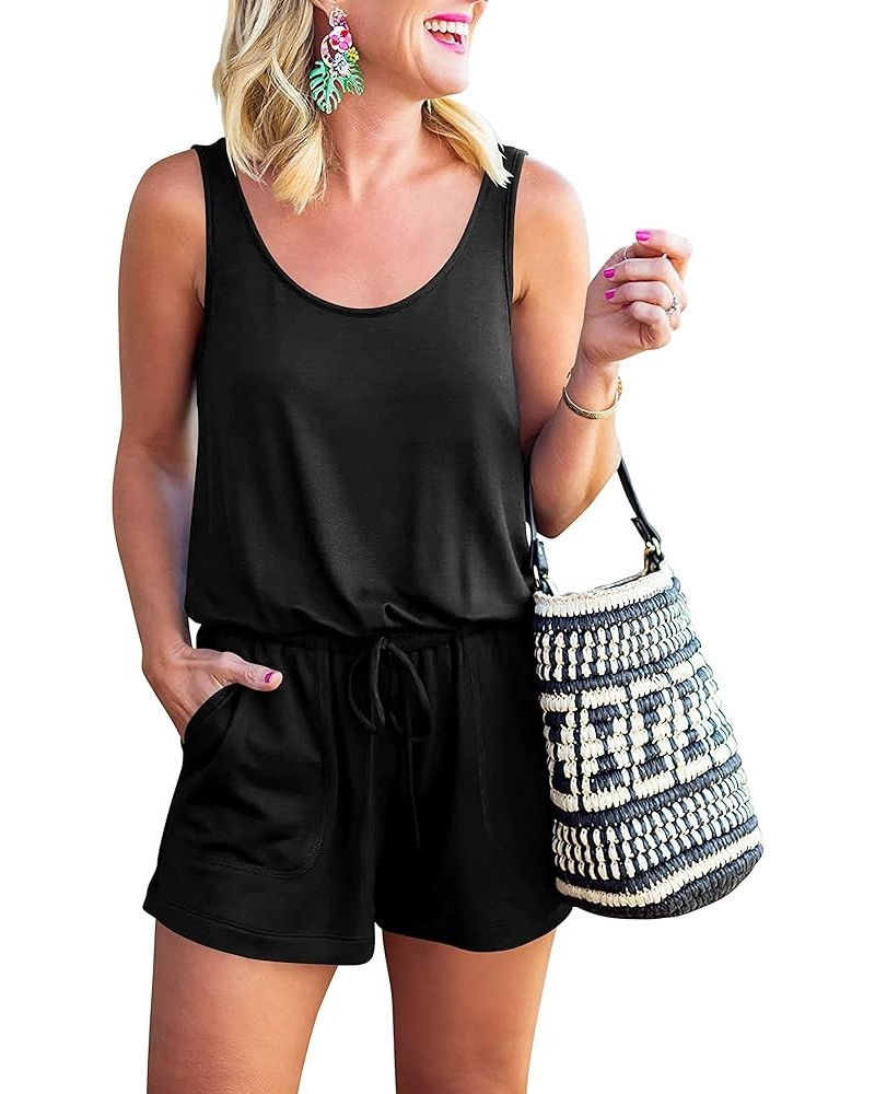 Womens Summer Scoop Neck Sleeveless Casual Jumpsuit Tank Top Short Rompers with Pockets 02-black $15.89 Jumpsuits