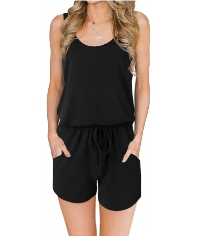 Womens Summer Scoop Neck Sleeveless Casual Jumpsuit Tank Top Short Rompers with Pockets 02-black $15.89 Jumpsuits