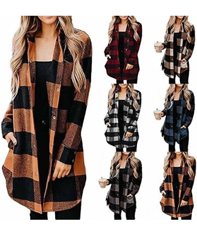 Color Block Plaid Shacket Jacket Women Cute V Neck Long Sleeve Button Down Blouses Tops Flannel Shirts Jackets Coats Blue $19...