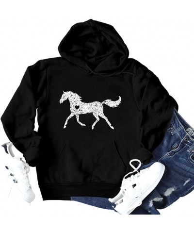 Horse Hoodie Sweatshirts for Women Long Sleeve Horse Heart Hood Crew Neck Casual Pullover Tops Farm Life Shirts 01 Black $15....