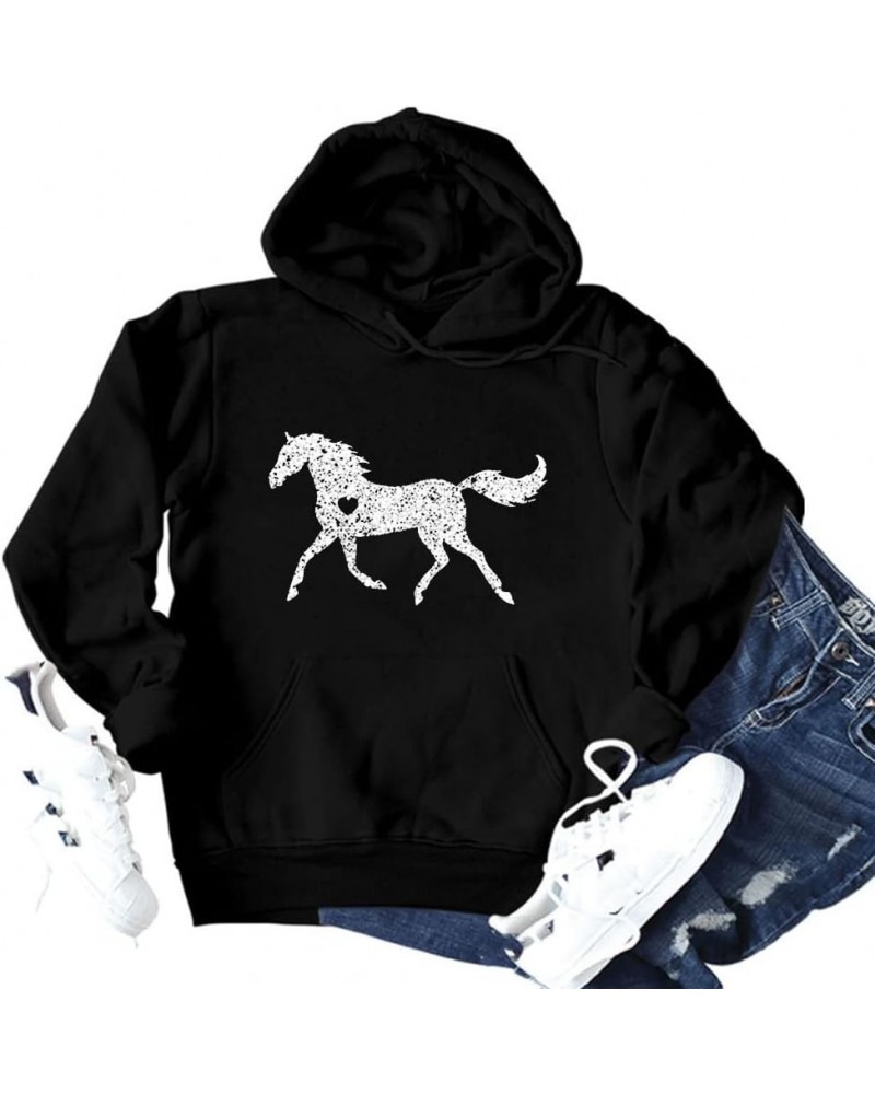 Horse Hoodie Sweatshirts for Women Long Sleeve Horse Heart Hood Crew Neck Casual Pullover Tops Farm Life Shirts 01 Black $15....