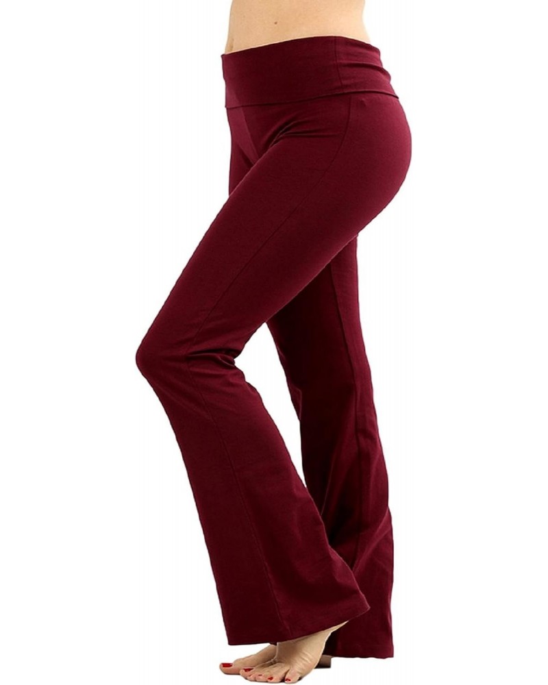 Women Fold Over Waist Cotton Stretch Flare Leg Boot Cut Yoga Pants Leggings Dark Burgundy X-Large $17.85 Activewear