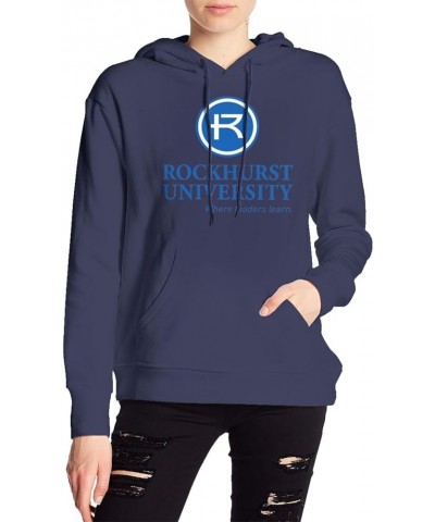 Rockhurst University Logo Womens Casual Hoodies Pullover Tops Drawstring Long Sleeve Sweatshirts Navy Blue $15.50 Hoodies & S...