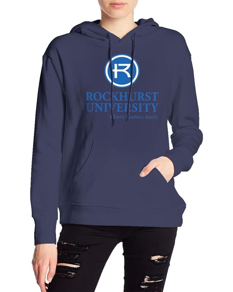 Rockhurst University Logo Womens Casual Hoodies Pullover Tops Drawstring Long Sleeve Sweatshirts Navy Blue $15.50 Hoodies & S...