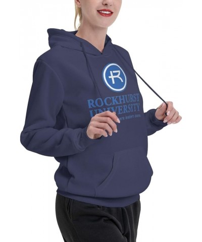 Rockhurst University Logo Womens Casual Hoodies Pullover Tops Drawstring Long Sleeve Sweatshirts Navy Blue $15.50 Hoodies & S...