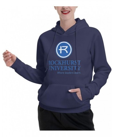 Rockhurst University Logo Womens Casual Hoodies Pullover Tops Drawstring Long Sleeve Sweatshirts Navy Blue $15.50 Hoodies & S...