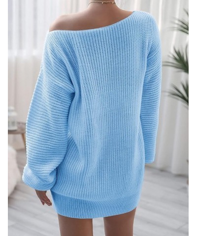 Womens Sweater Dress Casual Long Sleeve Pullover Dresses Off Shoulder Chunky Sweater Dress Jumper Oversized Dress Blue-dress ...