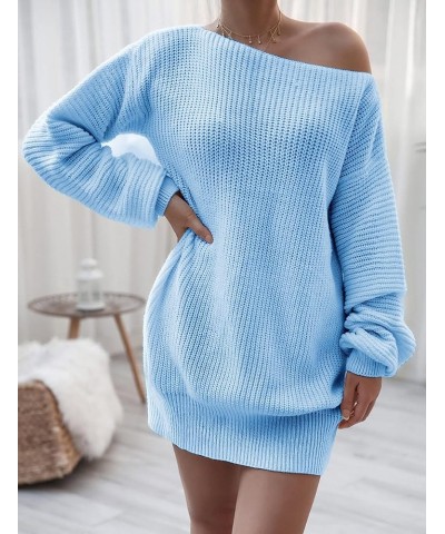 Womens Sweater Dress Casual Long Sleeve Pullover Dresses Off Shoulder Chunky Sweater Dress Jumper Oversized Dress Blue-dress ...