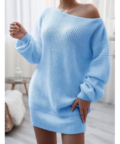 Womens Sweater Dress Casual Long Sleeve Pullover Dresses Off Shoulder Chunky Sweater Dress Jumper Oversized Dress Blue-dress ...