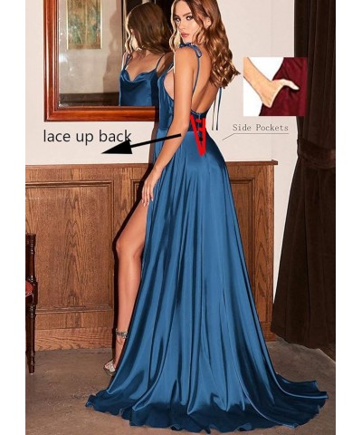 High Split Prom Dresses for Women Satin Long Adjustable Spaghetti Straps Formal Party Gowns with Pockets Sage $32.16 Dresses