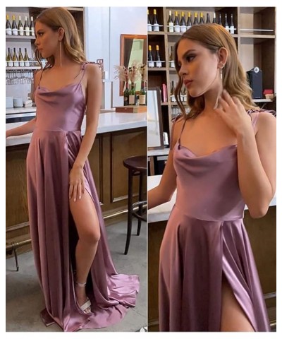 High Split Prom Dresses for Women Satin Long Adjustable Spaghetti Straps Formal Party Gowns with Pockets Sage $32.16 Dresses