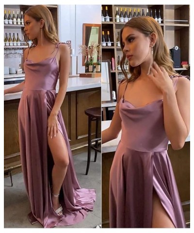 High Split Prom Dresses for Women Satin Long Adjustable Spaghetti Straps Formal Party Gowns with Pockets Sage $32.16 Dresses