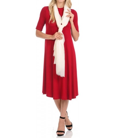 Women's Mock Neck Trapeze Midi Dress Red $11.19 Dresses