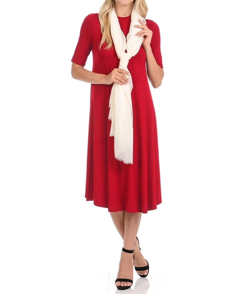 Women's Mock Neck Trapeze Midi Dress Red $11.19 Dresses