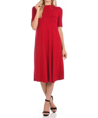 Women's Mock Neck Trapeze Midi Dress Red $11.19 Dresses