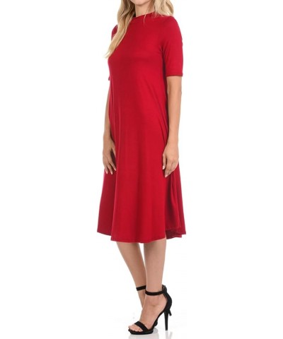 Women's Mock Neck Trapeze Midi Dress Red $11.19 Dresses