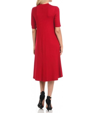 Women's Mock Neck Trapeze Midi Dress Red $11.19 Dresses