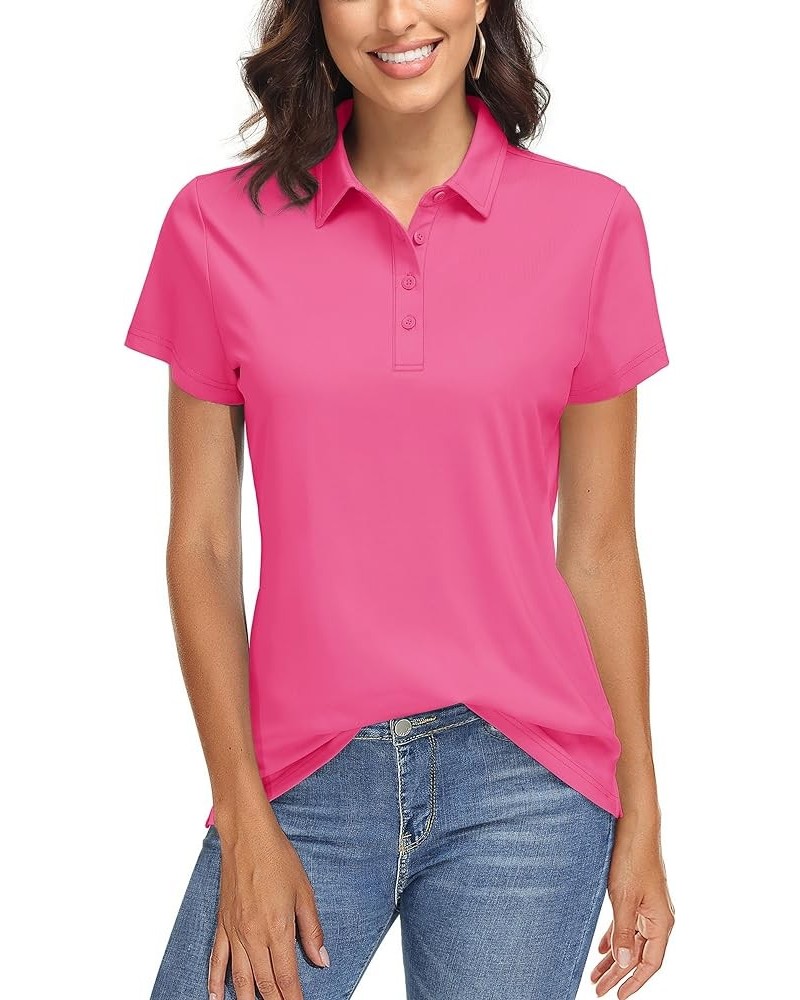 Women's Polo Shirts Short Sleeve UPF 50+ Sun Protection Golf Polo Shirts for Women Dry Fit Quick Dry Collared Shirt Rose Red ...