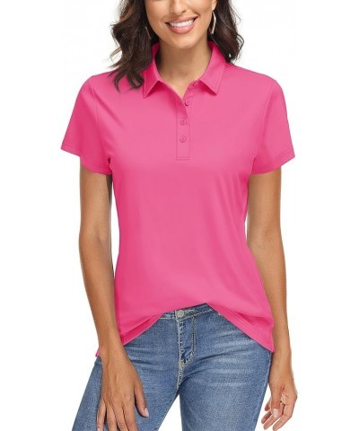 Women's Polo Shirts Short Sleeve UPF 50+ Sun Protection Golf Polo Shirts for Women Dry Fit Quick Dry Collared Shirt Rose Red ...