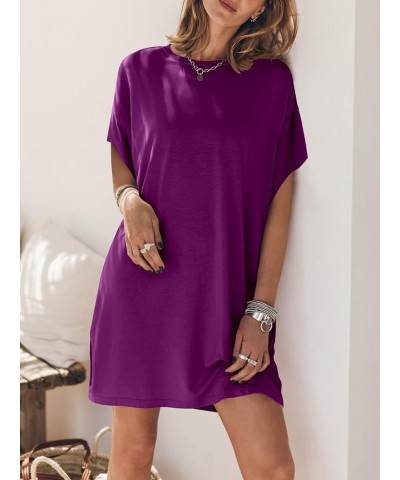 Women’s Summer Short Sleeve T-Shirt Dress Casual Loose Slit Beach Mini Dress Tunic Top Purple $19.79 Dresses