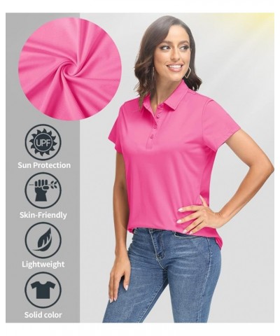 Women's Polo Shirts Short Sleeve UPF 50+ Sun Protection Golf Polo Shirts for Women Dry Fit Quick Dry Collared Shirt Rose Red ...