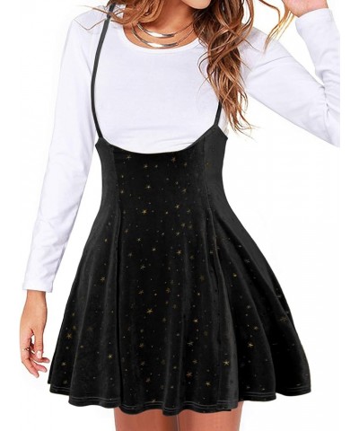 Women's Suspender Skirts Basic High Waist Versatile Flared Skater Skirt Overall Dress Velvet Twinkle Star-black $17.20 Skirts