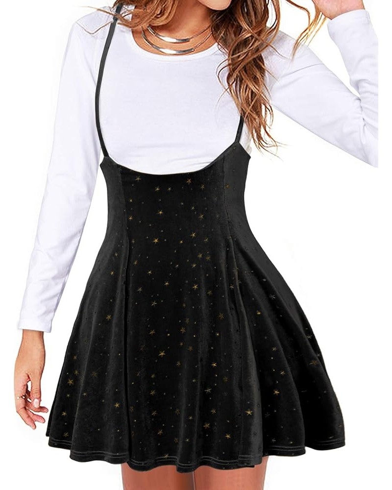 Women's Suspender Skirts Basic High Waist Versatile Flared Skater Skirt Overall Dress Velvet Twinkle Star-black $17.20 Skirts