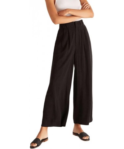 Womens Wide Leg Pants Summer Casual High Waisted Linen Pants Palazzo Trousers Office Work Flowy Pants with Pockets Black $9.0...