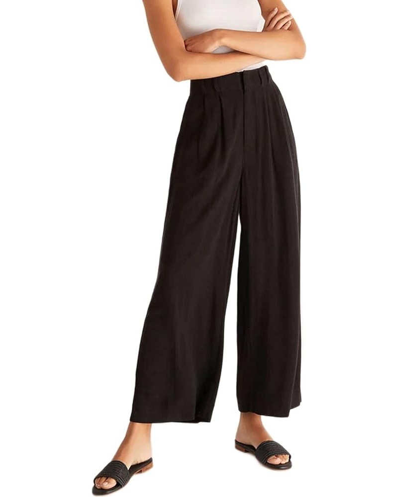 Womens Wide Leg Pants Summer Casual High Waisted Linen Pants Palazzo Trousers Office Work Flowy Pants with Pockets Black $9.0...