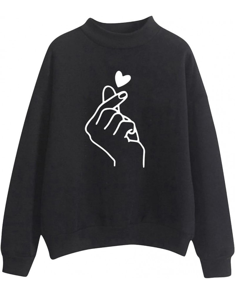 Womens Long Sleeve Shirts Sweatshirt Crewneck Pullover Cute Tops Casual Loose Fit O-Neck Valentines Day Shirt E-05-black $11....