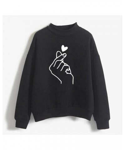 Womens Long Sleeve Shirts Sweatshirt Crewneck Pullover Cute Tops Casual Loose Fit O-Neck Valentines Day Shirt E-05-black $11....