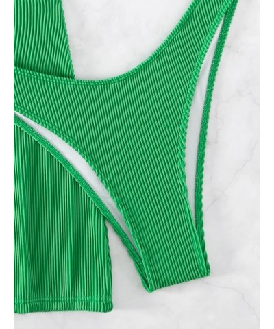 Women's 3 Piece Swimsuits Rib Halter Tied Triangle Bikini Set with Beach Skirt Green $19.79 Swimsuits