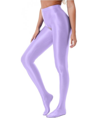 Women's Glossy Opaque Pantyhose Shiny High Waist Tights Yoga Pants Training Sports Leggings Light Purple $9.49 Leggings