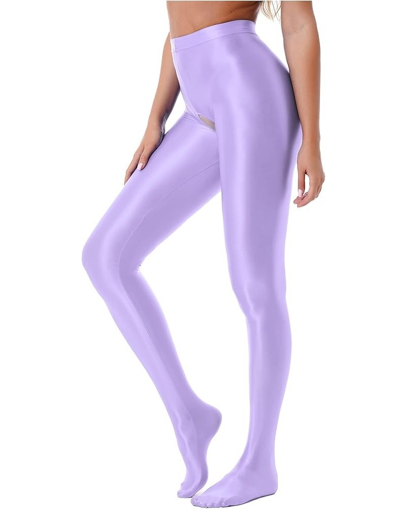 Women's Glossy Opaque Pantyhose Shiny High Waist Tights Yoga Pants Training Sports Leggings Light Purple $9.49 Leggings