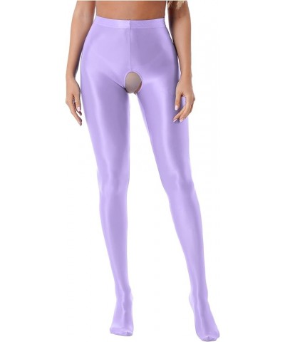 Women's Glossy Opaque Pantyhose Shiny High Waist Tights Yoga Pants Training Sports Leggings Light Purple $9.49 Leggings