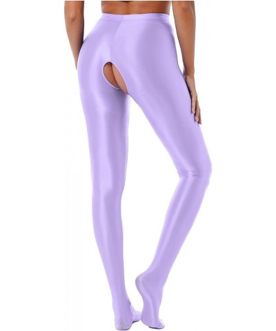 Women's Glossy Opaque Pantyhose Shiny High Waist Tights Yoga Pants Training Sports Leggings Light Purple $9.49 Leggings