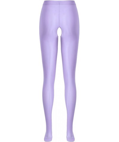 Women's Glossy Opaque Pantyhose Shiny High Waist Tights Yoga Pants Training Sports Leggings Light Purple $9.49 Leggings