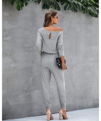 Women's Casual Long Sleeve Jumpsuit Crewneck Off Shoulder Elastic Waist Stretchy Romper Grey $25.19 Jumpsuits