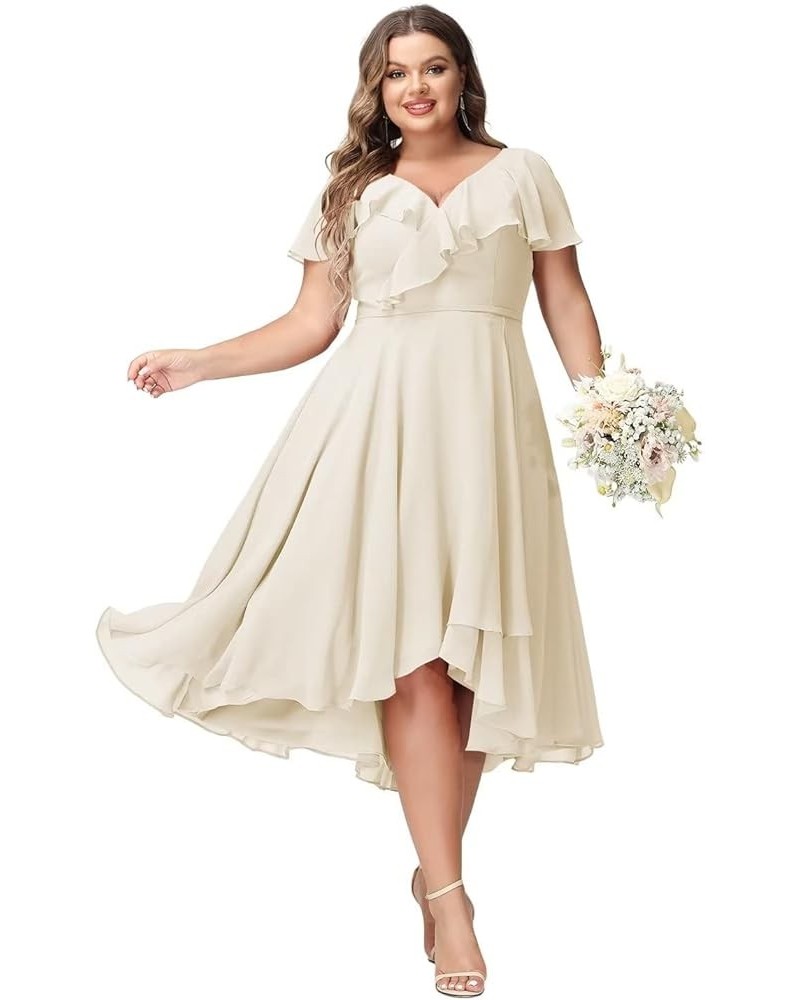 Women's V-Neck Ruffle Bridesmaid Dresses Short with Pockets Empire Waist Chiffon Formal Dresses BF19 Ivory $25.60 Dresses