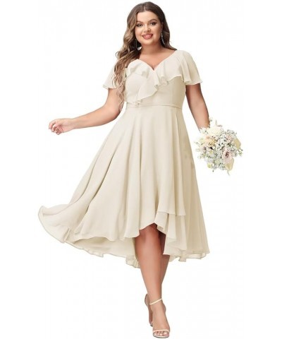 Women's V-Neck Ruffle Bridesmaid Dresses Short with Pockets Empire Waist Chiffon Formal Dresses BF19 Ivory $25.60 Dresses