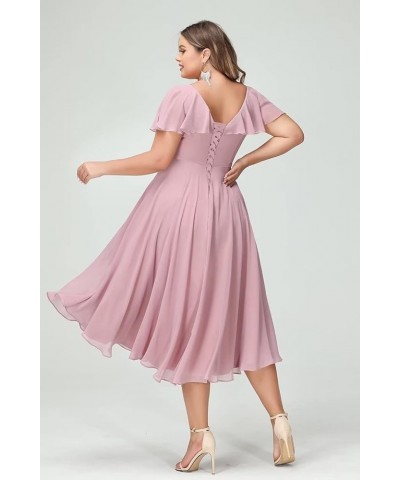 Women's V-Neck Ruffle Bridesmaid Dresses Short with Pockets Empire Waist Chiffon Formal Dresses BF19 Ivory $25.60 Dresses