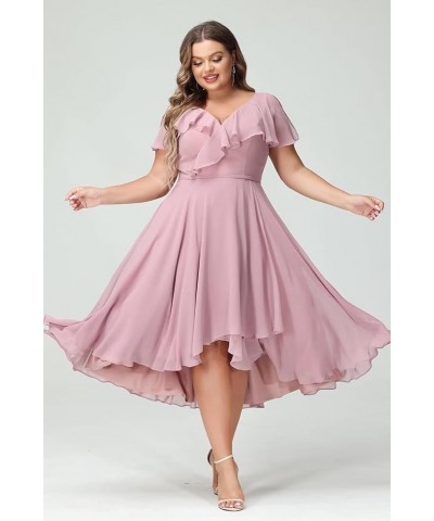 Women's V-Neck Ruffle Bridesmaid Dresses Short with Pockets Empire Waist Chiffon Formal Dresses BF19 Ivory $25.60 Dresses