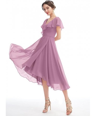 Women's V-Neck Ruffle Bridesmaid Dresses Short with Pockets Empire Waist Chiffon Formal Dresses BF19 Ivory $25.60 Dresses