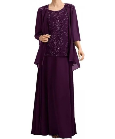 3 Pieces Mother of The Bride Dresses with Jacket Chiffon Lace Formal Wedding Guest Dresses 3/4 Sleeve Evening Gowns Plum $31....