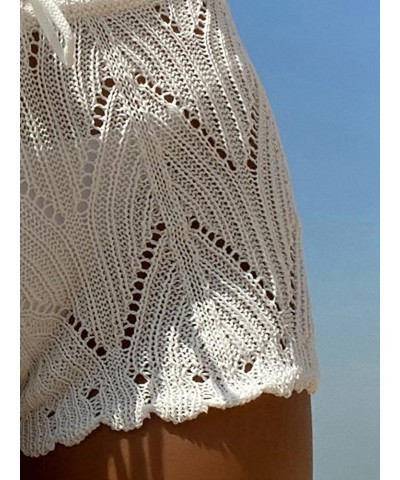 Women's Drawstring Beach Sheer Hollow Out Crochet Shorts Swim Cover Up Beachwear A Beige White $14.26 Swimsuits