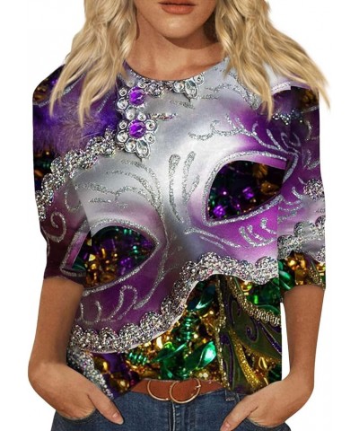 Mardi Gras Shirts for Women 2024 Trendy Mask Graphic 3/4 Sleeve Tops Carnival Theme Outfit Crewneck Parade Tunic Party Blouse...