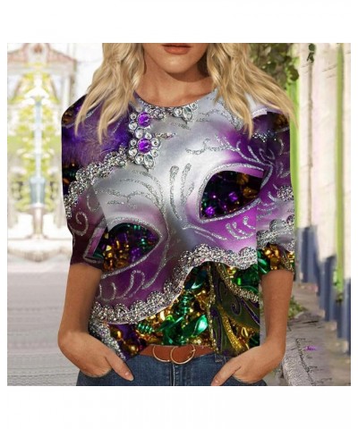 Mardi Gras Shirts for Women 2024 Trendy Mask Graphic 3/4 Sleeve Tops Carnival Theme Outfit Crewneck Parade Tunic Party Blouse...