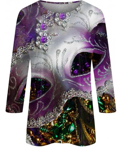 Mardi Gras Shirts for Women 2024 Trendy Mask Graphic 3/4 Sleeve Tops Carnival Theme Outfit Crewneck Parade Tunic Party Blouse...