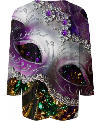 Mardi Gras Shirts for Women 2024 Trendy Mask Graphic 3/4 Sleeve Tops Carnival Theme Outfit Crewneck Parade Tunic Party Blouse...